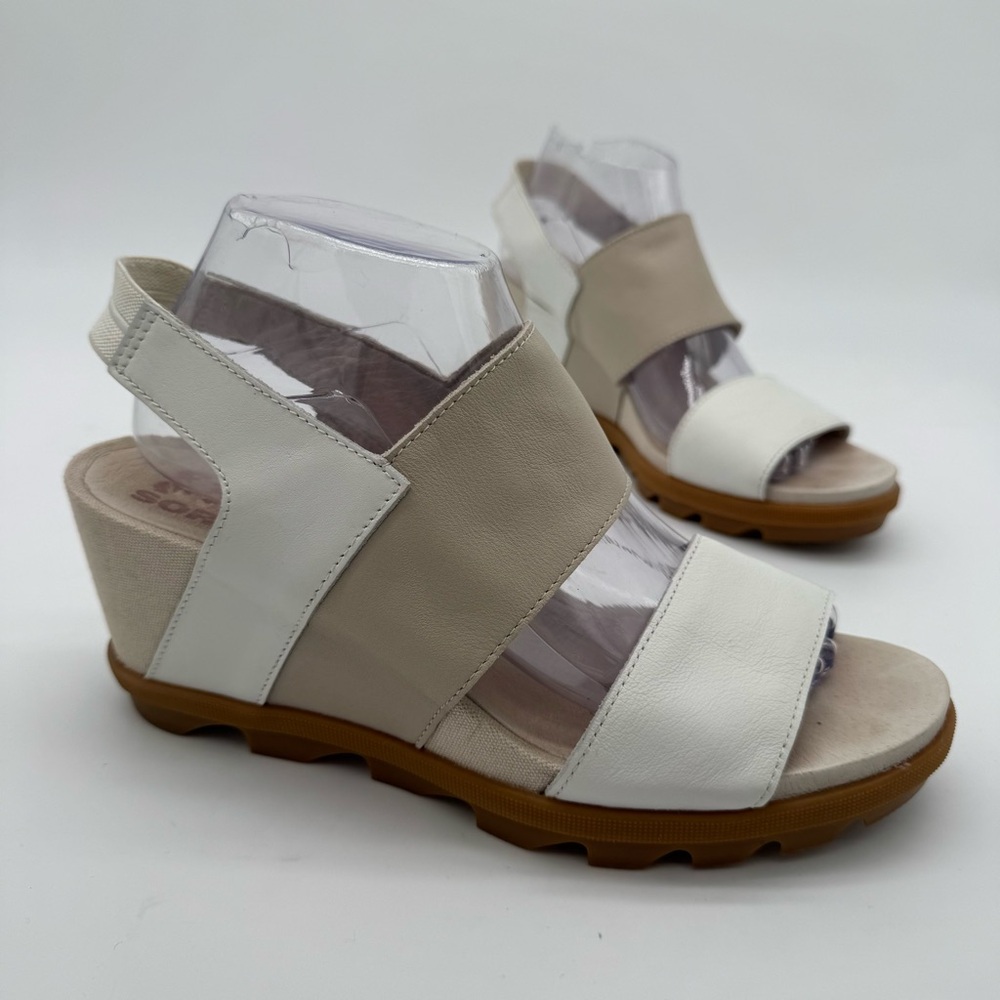 Sorel Joanie II White Tan Leather Slingback Wedge Sandal Size 10